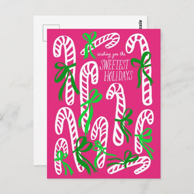 Happy Holidays Candycanes Sweet Pink Christmas Postcard (Front/Back)