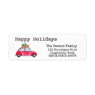 Happy Holidays Car with Christmas gifts Return Address Label