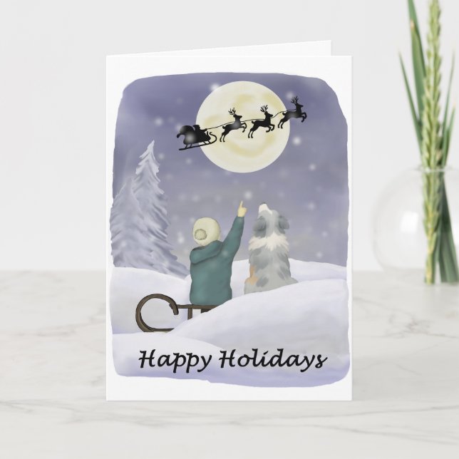 Happy Holidays Card with Australian Shepherd (Front)