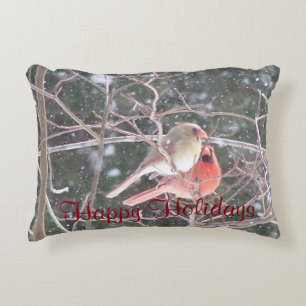 Happy Holidays Cardinal Pair Decorative Cushion