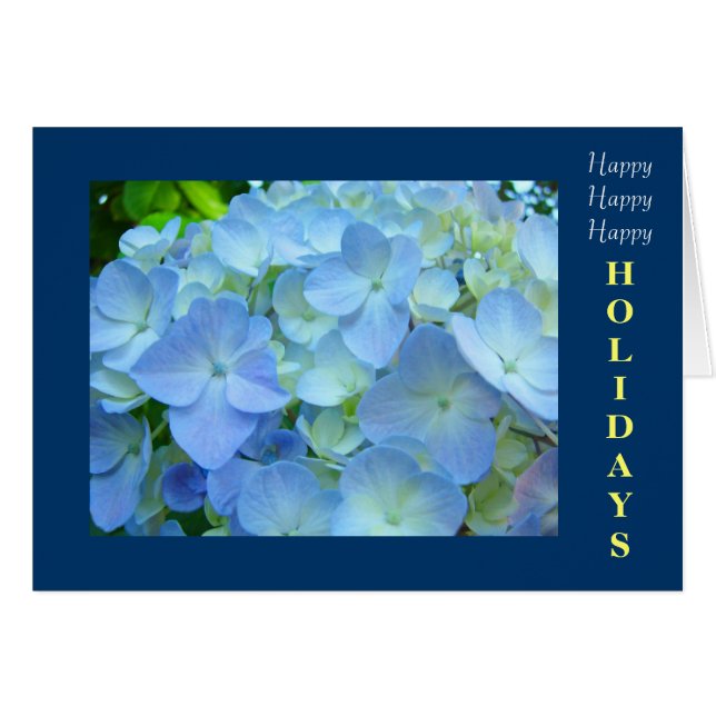 Happy Holidays cards Blue Hydrangea Flowers (Front Horizontal)