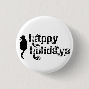 Happy Holidays Cat Silhouette 3 Cm Round Badge