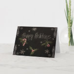 Happy Holidays Chalkboard Card<br><div class="desc">Vintage inspired Happy Holidays and Christmas greeting card. This design features my own original hand-drawn chalkboard typography with actual chalk drawings of a candy cane,  holly berries,  an ornament,  and snowflakes to offer fun and festive holiday wishes... .</div>