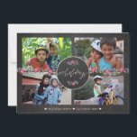 Happy Holidays Chalkboard Poinsettia Photo Collage Holiday Card<br><div class="desc">Dark grey charcoal chalkboard,  blush pink and grey foliage and poinsettia flowers border,  and "Happy Holidays" hand lettering chic calligraphy in the middle making a modern rustic traditional inspired Christmas photo collage card.            Personalise it with four custom landscape orientated photos and your signature!</div>