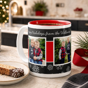 Happy Holidays Chalkboard Red Snowflake Two-Tone Coffee Mug
