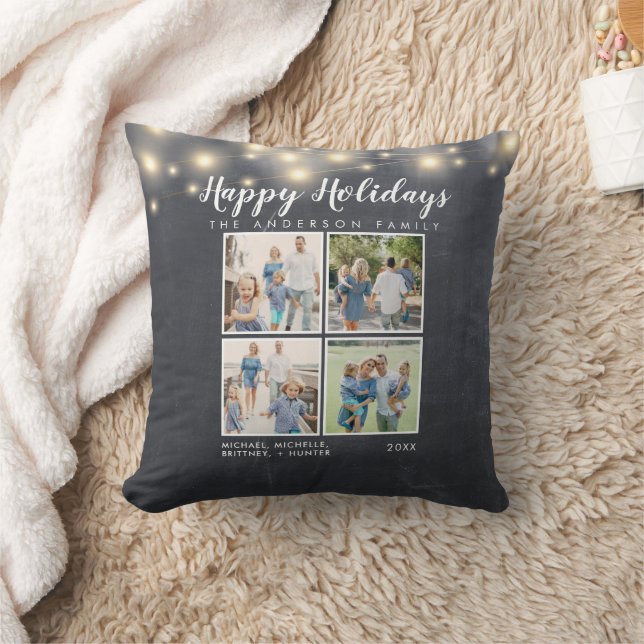Happy Holidays Chalkboard String Lights Photo Cushion (Blanket)