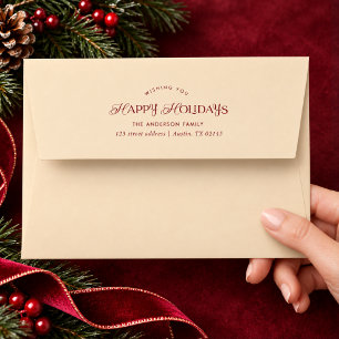 Happy Holidays Champagne Beige, Burgundy & Cream Envelope
