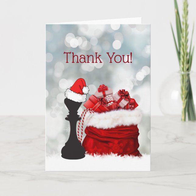 Happy Holidays Chess Winter Santa Claus Thank You Card (Front)
