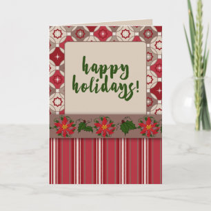 Happy Holidays! Chevron Poinsettias Christmas Card