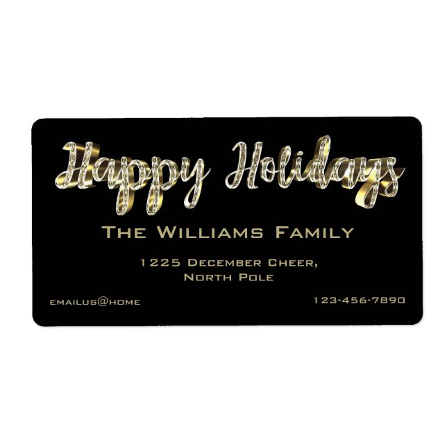 Happy Holidays Chic Black Gold Script Christmas (Front)
