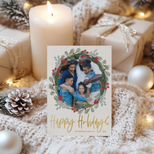 Happy Holidays Chic Faux Gold Photo Christmas Postcard (Creator Uploaded)