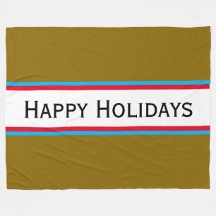 HAPPY HOLIDAYS Chic Festive Multicolor Stripes Fleece Blanket