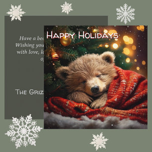 Happy Holidays Christmas Bear Slumber Holiday Card