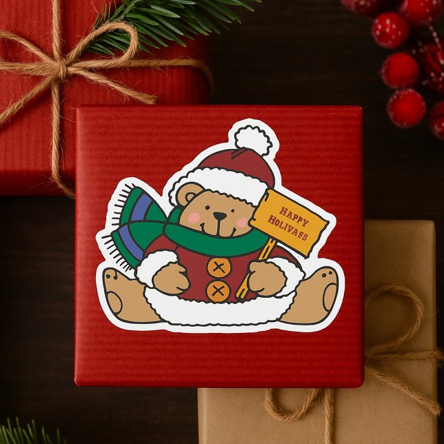 Happy Holidays Christmas Bear Square Sticker (Creator Uploaded)