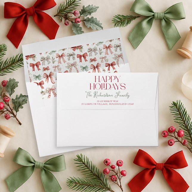 Happy Holidays Christmas Card Bow Return Address Envelope (Creator Uploaded)