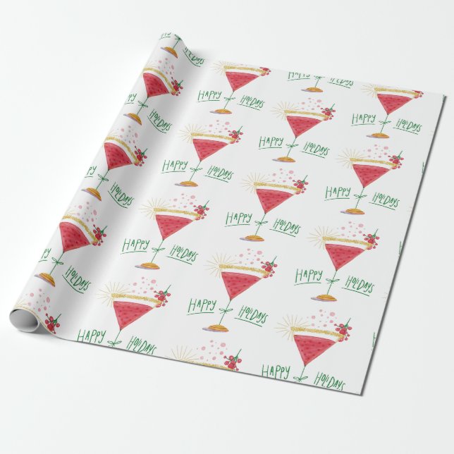 happy holidays christmas cocktail wrapping paper (Unrolled)