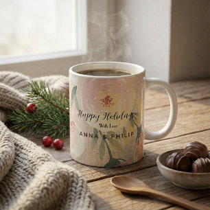 Happy holidays christmas coffee mug botanical
