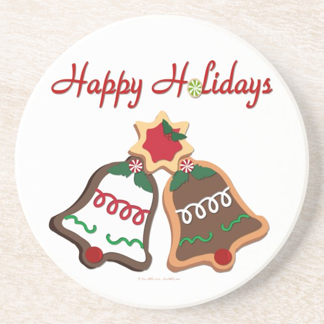Happy Holidays Christmas Cookie Bells Coaster (Front)