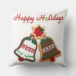 Happy Holidays Christmas Cookie Bells Cushion