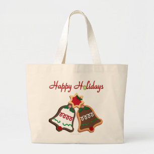 Happy Holidays Christmas Cookie Bells Large Tote Bag