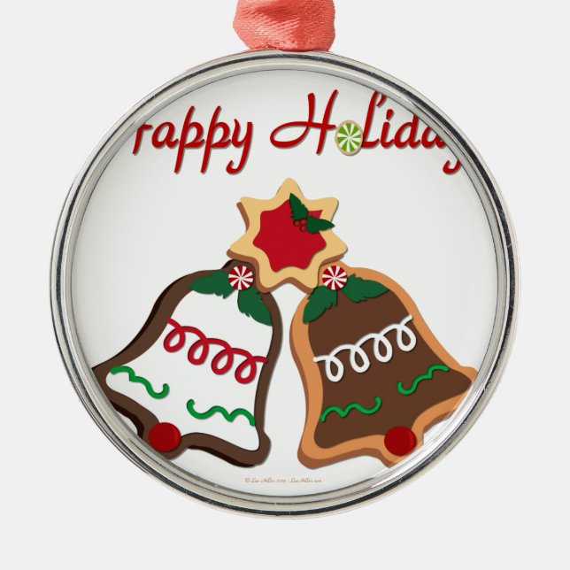 Happy Holidays Christmas Cookie Bells Metal Ornament (Front)