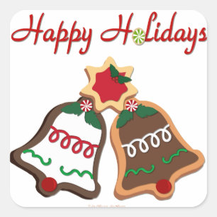 Happy Holidays Christmas Cookie Bells Square Sticker