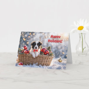 Happy Holidays Christmas Cute Border Collie Puppy  Card