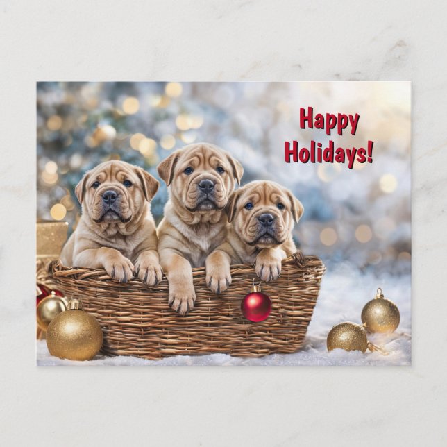 Happy Holidays Christmas Cute Shar-pei Puppy Dog Holiday Postcard (Front)