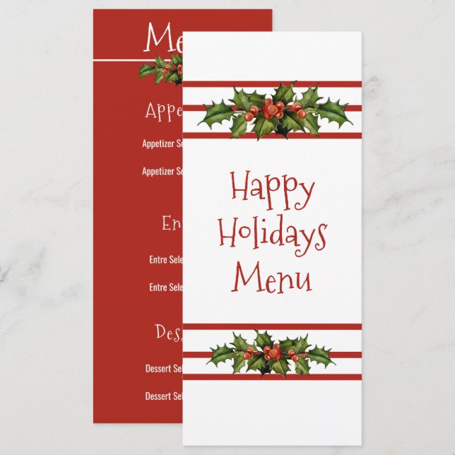 Happy Holidays, Christmas, Dining Menu (Front/Back)