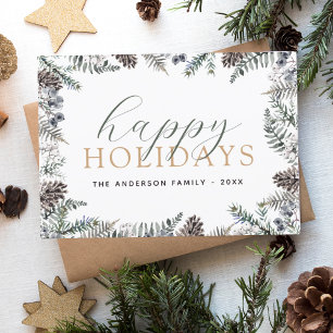 Happy Holidays Christmas Dusty Blue Greenery Holid Holiday Card