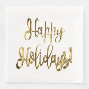 Happy Holidays Christmas Elegant Chic Gold Text Napkin