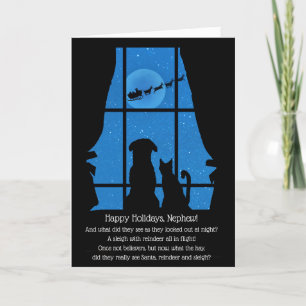 Happy Holidays Christmas for Nephew Cute Dog Cat  Card