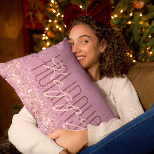 Happy Holidays Christmas Girly Purple Glitter Lumbar Cushion