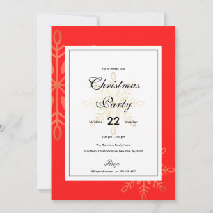 Happy holidays Christmas, gold snowflakes, red Invitation