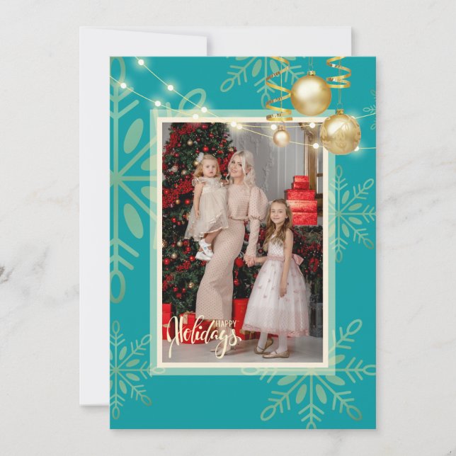 Happy holidays Christmas, gold snowflakes, red Invitation (Front)