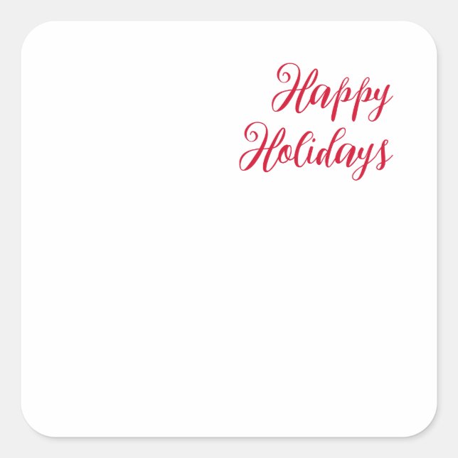 Happy holidays christmas handwriting red white square sticker (Front)