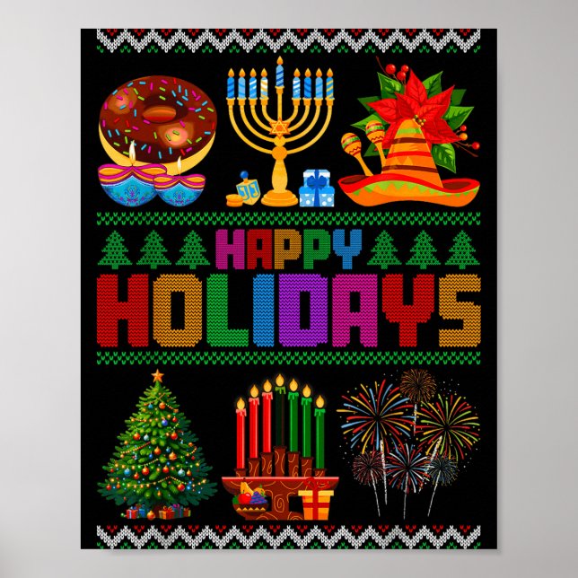 Happy Holidays Christmas Hanukkah Kwanzaa Happy Ne Poster (Front)