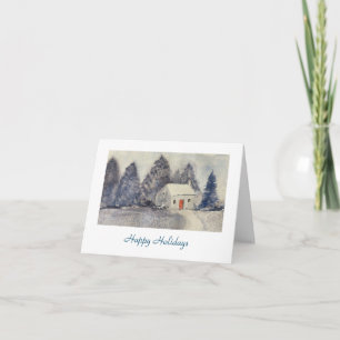 Happy Holidays Christmas Holiday Snowy Cottage Card