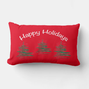 Happy Holidays, Christmas - Modern Red Lumbar Pill Cushion