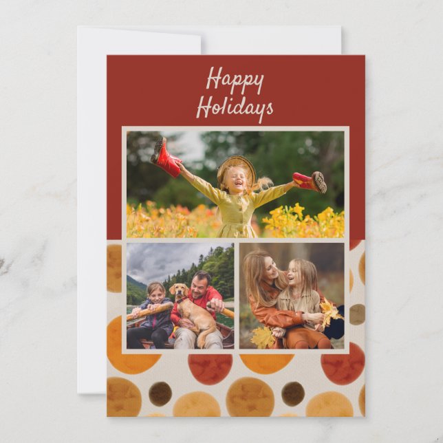 Happy Holidays Christmas Modern Watercolor 3 Photo (Front)