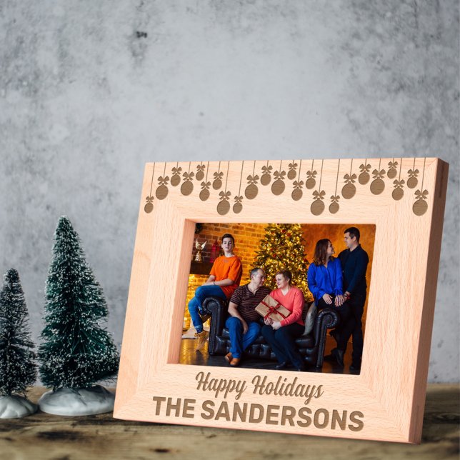 Happy Holidays Christmas Ornaments Custom Name Etched Frames (Creator Uploaded)