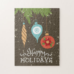 Happy Holidays Christmas Ornaments Decorative Jigsaw Puzzle