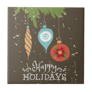 Happy Holidays Christmas Ornaments Decorative Tile