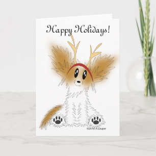 Happy Holidays Christmas Papillon Puppy Card