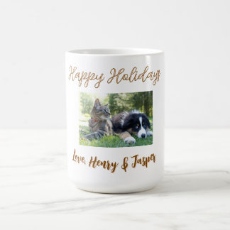 happy holidays christmas pet dog cat photo name coffee mug
