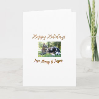 happy holidays christmas pet dog cat photo name holiday card