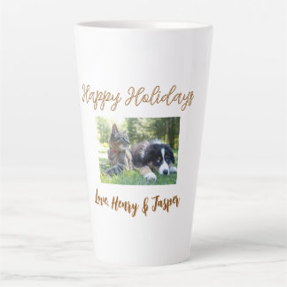 happy holidays christmas pet dog cat photo name latte mug