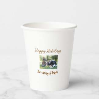 happy holidays christmas pet dog cat photo name paper cups