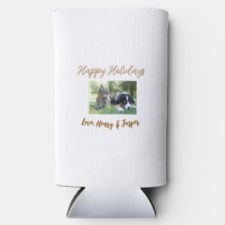 happy holidays christmas pet dog cat photo name seltzer can cooler
