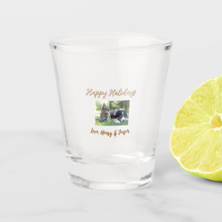 happy holidays christmas pet dog cat photo name shot glass